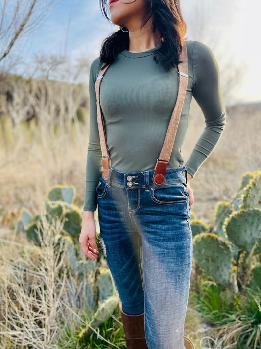 Women’s Nutmeg Brown Linen Suspenders with Magnetic Clasps – Handmade in Texas | Fall Accessory